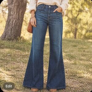 Goldsign Elan Dark Wash Flare Jeans 25 High Rise Wide Leg Denim Made in USA
